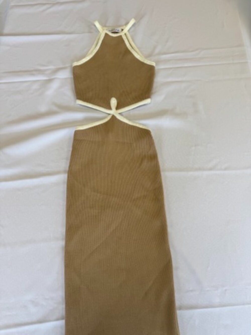 Petal & Pup Beige White Cut Out Midi Dress Size M/L